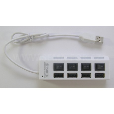 hub USB 4 port s vypínači bílý