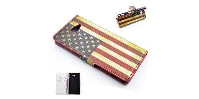 Sony Xperia M2 - 4,8" - koženkové flipové pouzdro - vzor US flag