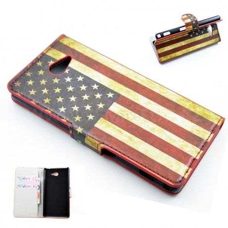 Sony Xperia M2 - 4,8" - koženkové flipové pouzdro - vzor US flag