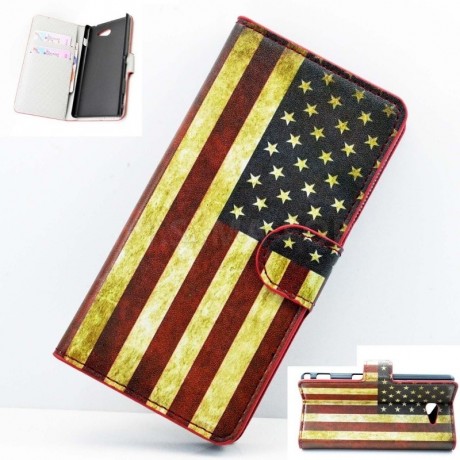Sony Xperia M2 - 4,8" - koženkové flipové pouzdro - vzor US flag