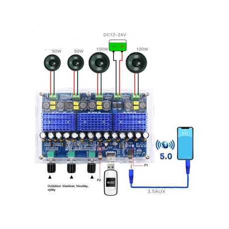 zesilovač XH-M543 2 x 120W TPA3116D2  12-26V
