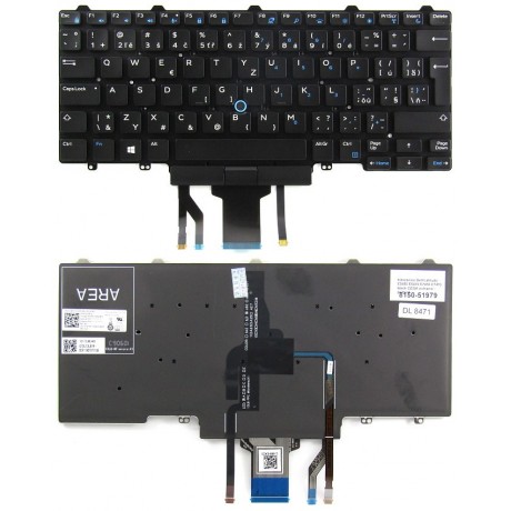 česká klávesnice pro notebook Dell Latitude E5450 E5470 E7450 E7470 black CZ/SK noframe - podsvit