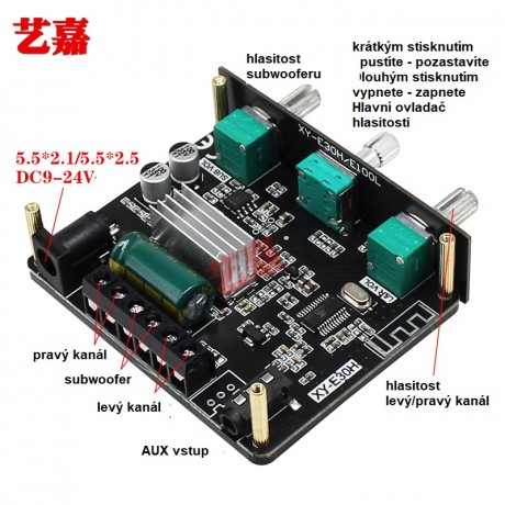 HIFI zosilňovač XINYI 2.1 2x15W 1x30W subwoofer BT