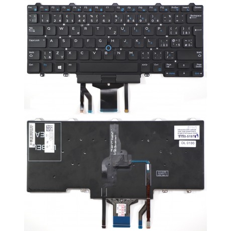 Czech laptop keyboard Dell Latitude E5450 E5470 E7450 E7470 black CZ / SK noframe - backlight