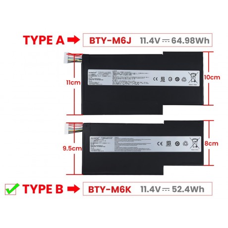 Battery BTY-M6K for MSI MS-16K3 GF65 GF63 MS-17B4 - 11.4V 4600mAh