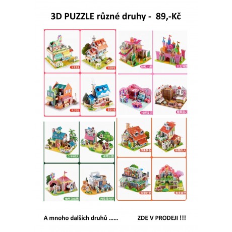 3D Puzzle dětské - zámky, doma, zoo ...