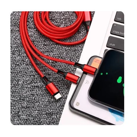 USB rychlonabíjecí kabel 3v1 1m červený - micro, iPad