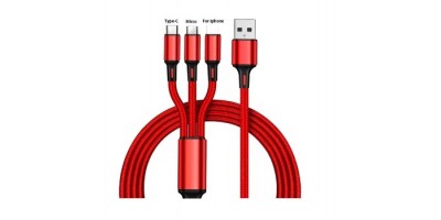 USB rychlonabíjecí kabel 3v1 1m červený - micro, iPad