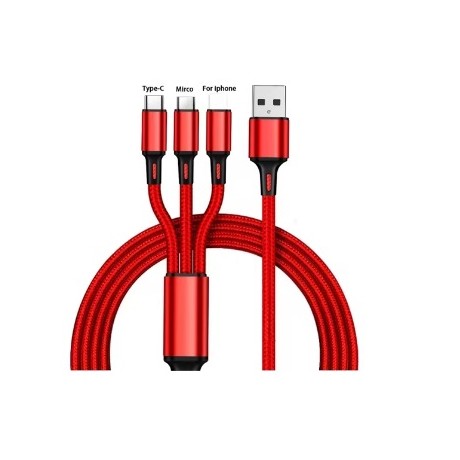USB rychlonabíjecí kabel 3v1 1m červený - micro, iPad