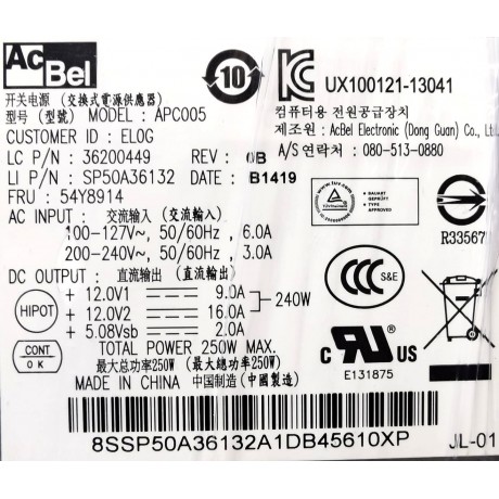 zdroj Lenovo IdeaCentre B320 B325 B340 B350 B520 B540 B545 B550 B750 - 36200465 250W