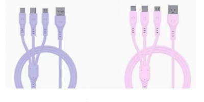3 USB rychlonabíjecí kabel - micro, C, Apple - 1m, fialový