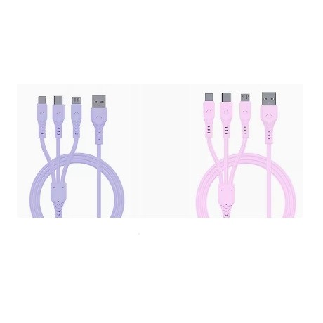 3 USB-Schnellladekabel – Micro, C, Apple – 1 m, lila