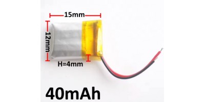 Batéria ZC LI-POL 3,7 V 40mAh, 15 * 12 * 4mm + - drôtiky