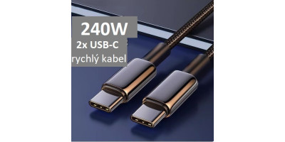 Schnellladedatenkabel 2x USB-C, 2m, 240W, schwarz