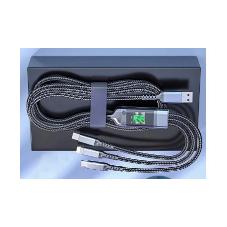 USB 3in1 schwarzes 100W Schnellladekabel 1,2m für Typ C, uUSB, iPhone