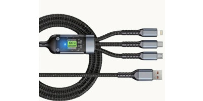 USB 3v1 čierny 100W rýchlonabíjací kábel 1,2m pre typ C, uUSB, iPhone