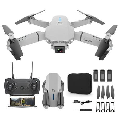 SET Dron E88 Nova s Kamerou, Wifi, 3 Batérie - šedý