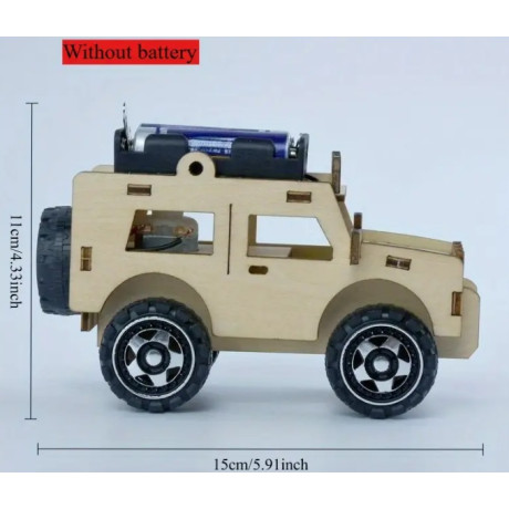 Off-road car, model on wheels, with electric motor