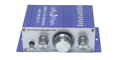 HiFi amplifier - case 12V, AUX cinch input, blue