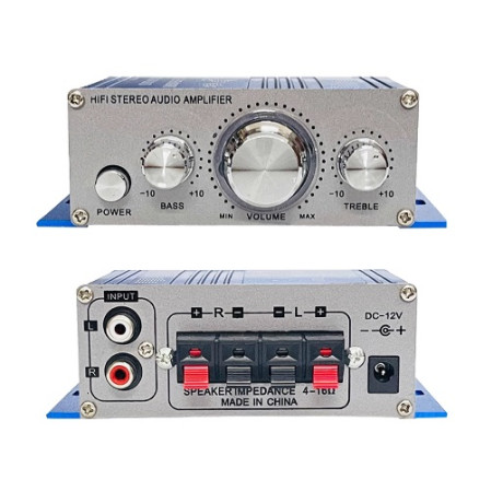 HiFi-Verstärker - Gehäuse 12V, AUX Cinch Eingang, blau