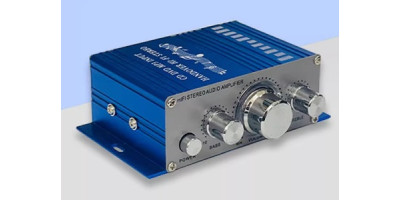 HiFi-Verstärker - Gehäuse 12V, AUX Cinch Eingang, blau