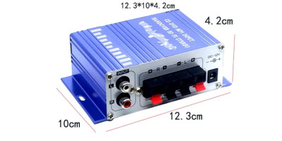 HiFi zosilňovač - case 12V, vstup AUX cinch, modrý