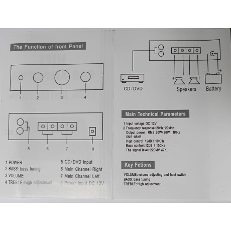 HiFi zosilňovač - case 12V, vstup AUX cinch, červený