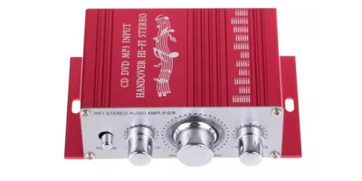 HiFi amplifier - case 12V, AUX cinch input, red