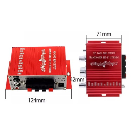 HiFi zosilňovač - case 12V, vstup AUX cinch, červený
