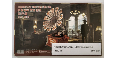 Model gramofon  - dřevěné puzzle 3D