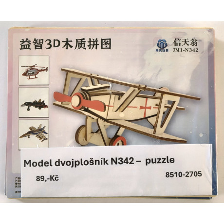 Model dvojplošník N3423 - drevené puzzle 3D