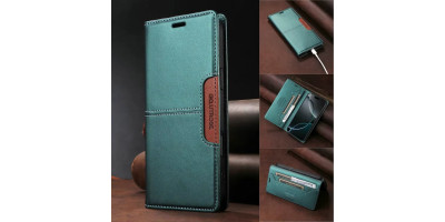 Flip case Poco X7 – wallet, stand, leatherette green-blue