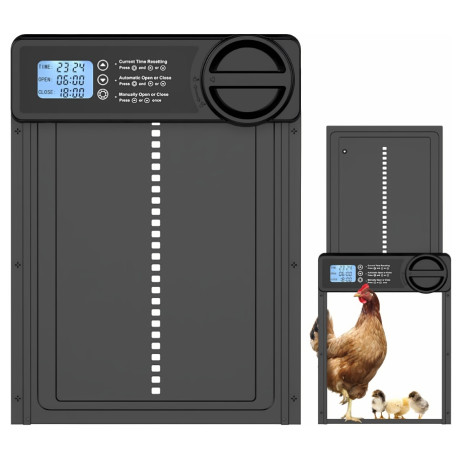 Hühnerklappe aus Aluminium mit Zeitschaltuhr und Einklemmschutz