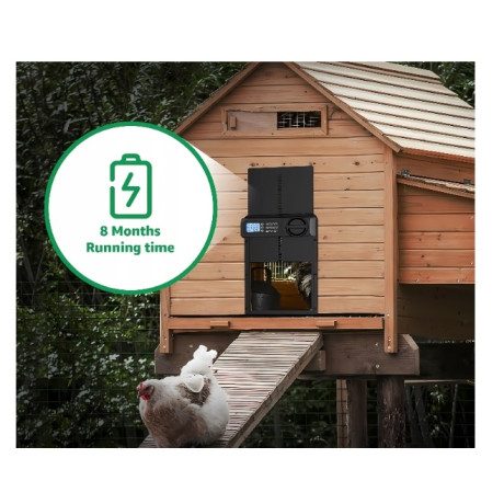 Aluminum chicken door with timer and anti-trap protection