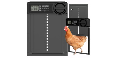 Aluminum chicken door with timer and anti-trap protection