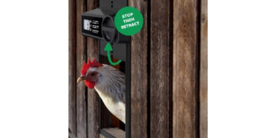 Hliníkové dvierka pre sliepky s časovačom a ochranou proti zachyteniu