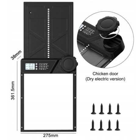Aluminum chicken door with timer and anti-trap protection
